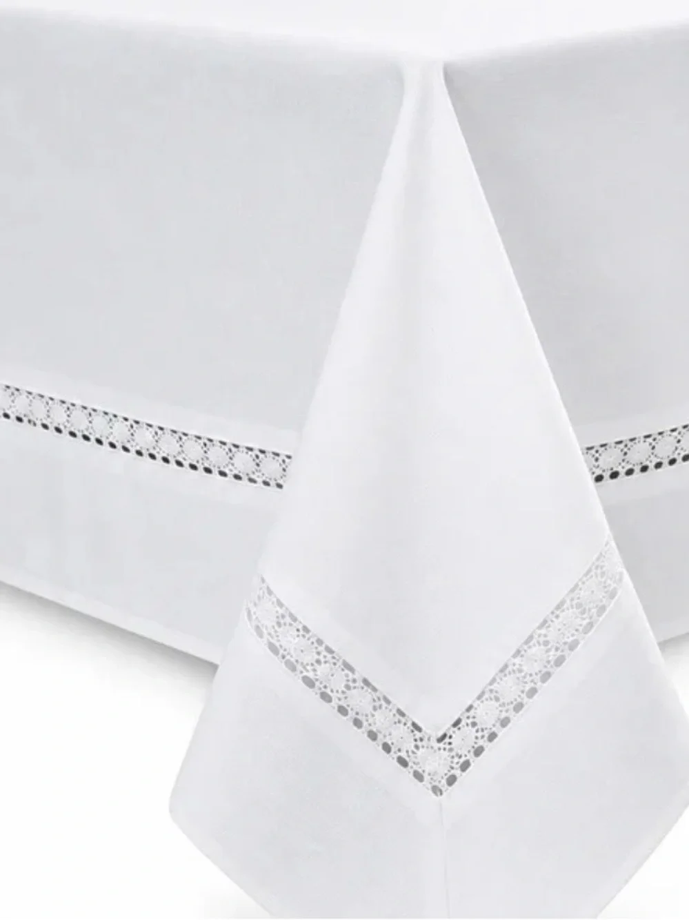 NEW EHouseHome Heavy Duty Fabric Tablecloth W/Lace. Wrinkle/Stain Resistant